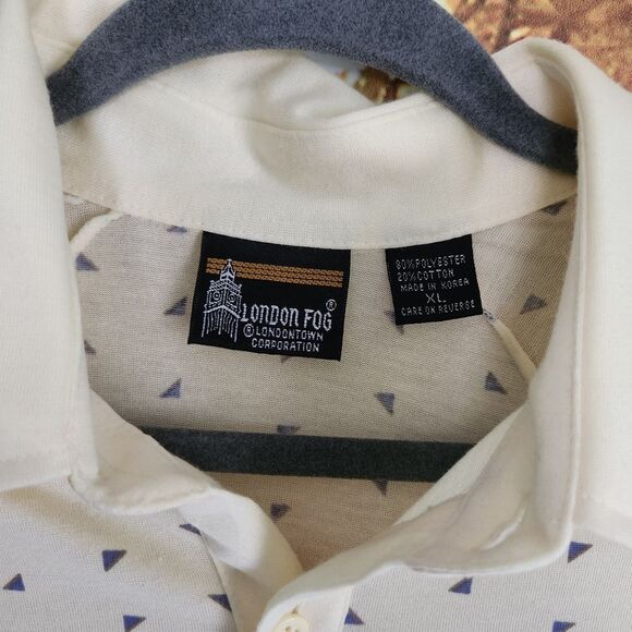 London Fog Mens Polo Shirt Yellow w/ Triangles Size XL Polyester Blend - Picture 4 of 7